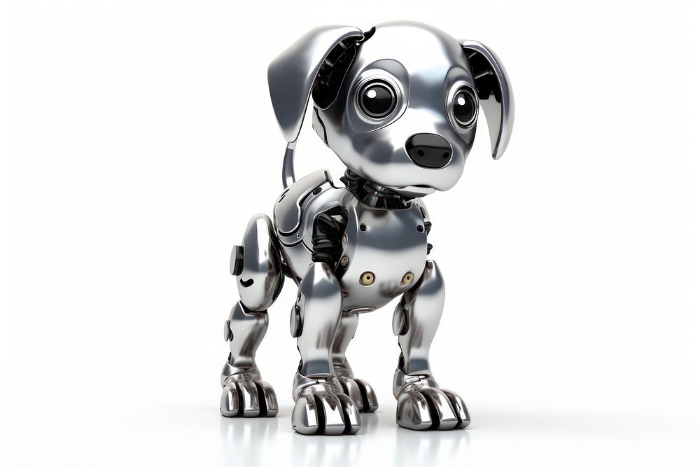 Dog robot Chrome material white background representation futuristic.