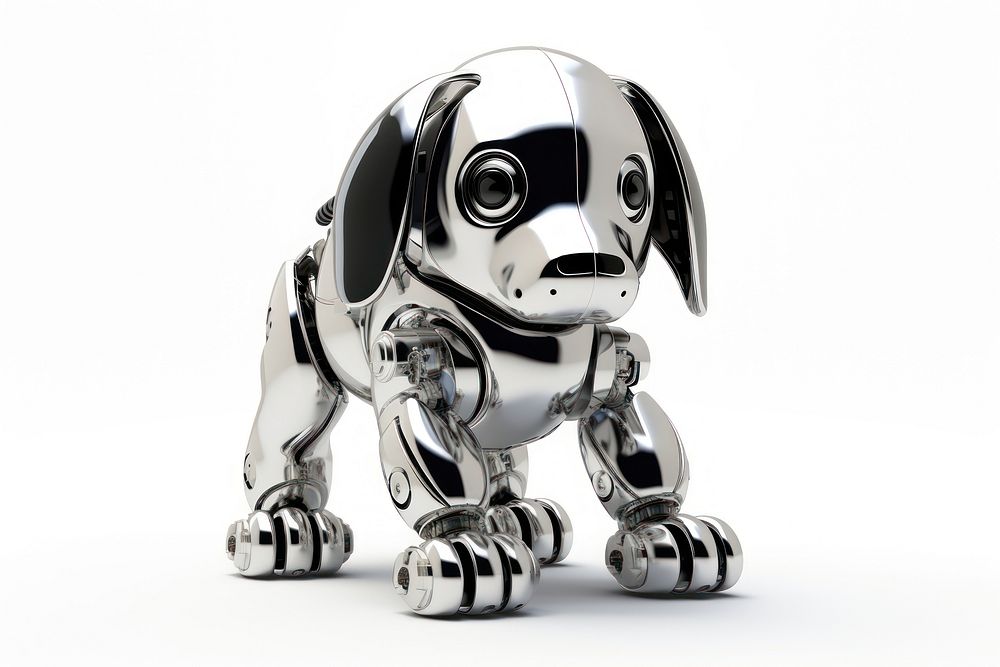 Dog robot Chrome material representation futuristic carnivora.
