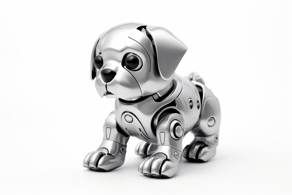 Dog robot Chrome material cute representation futuristic.
