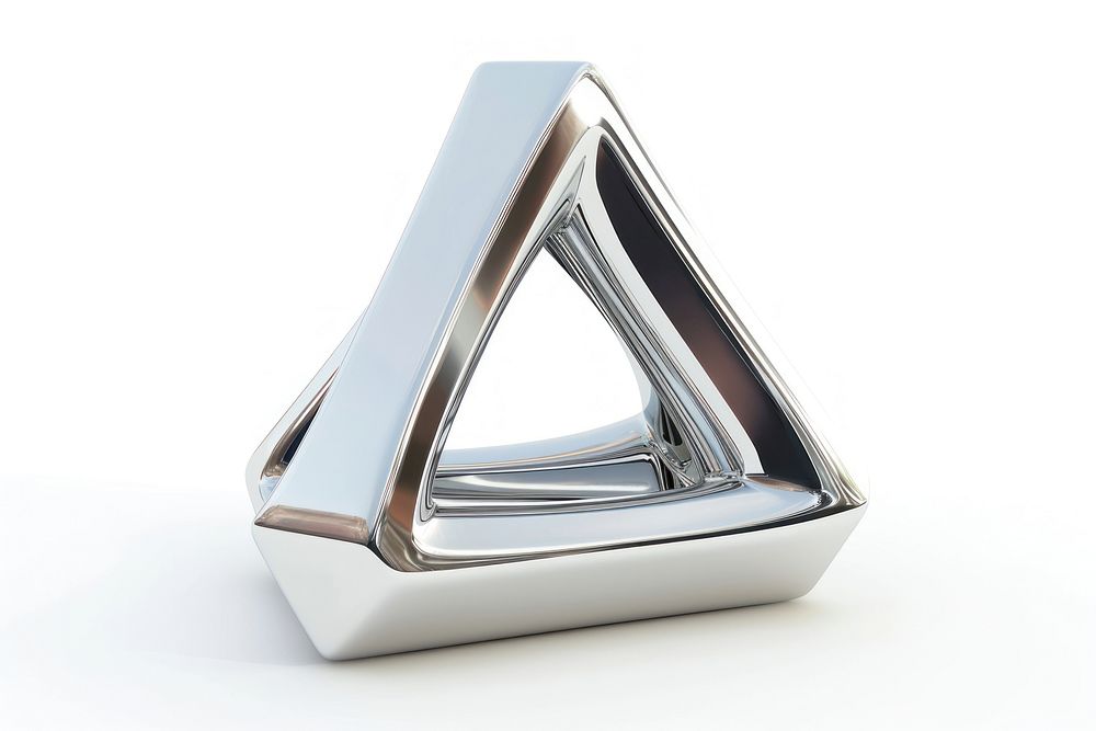 Geometric shape Chrome material silver white background triangle.