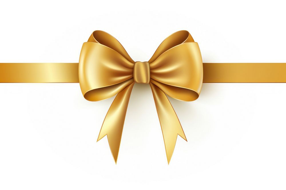 Golden ribbon bow white background celebration accessories.