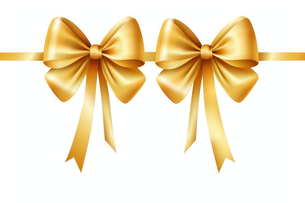 Golden ribbon bows white background celebration accessories.
