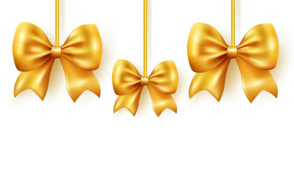 Golden ribbon bows backgrounds hanging white background.