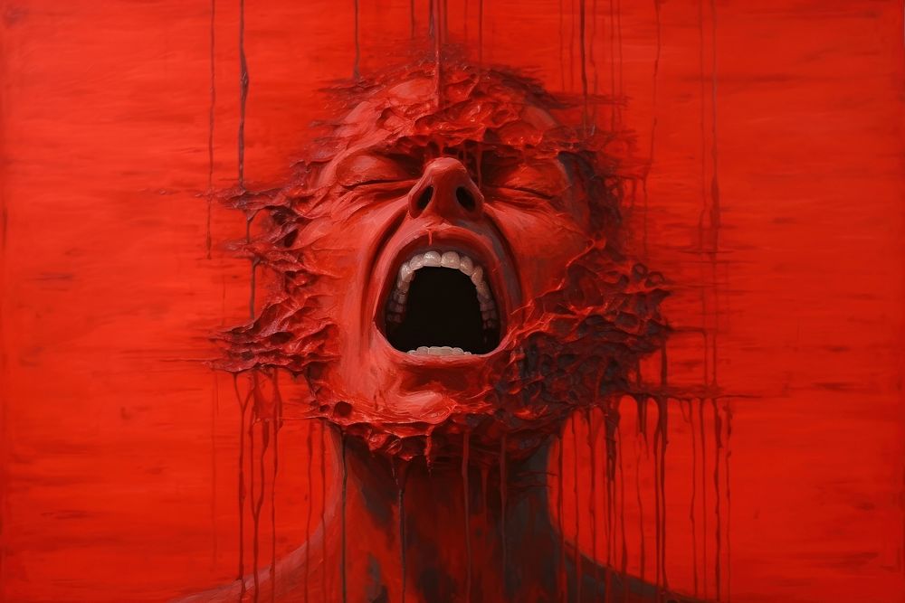  Red background painting shouting anger. AI generated Image by rawpixel.