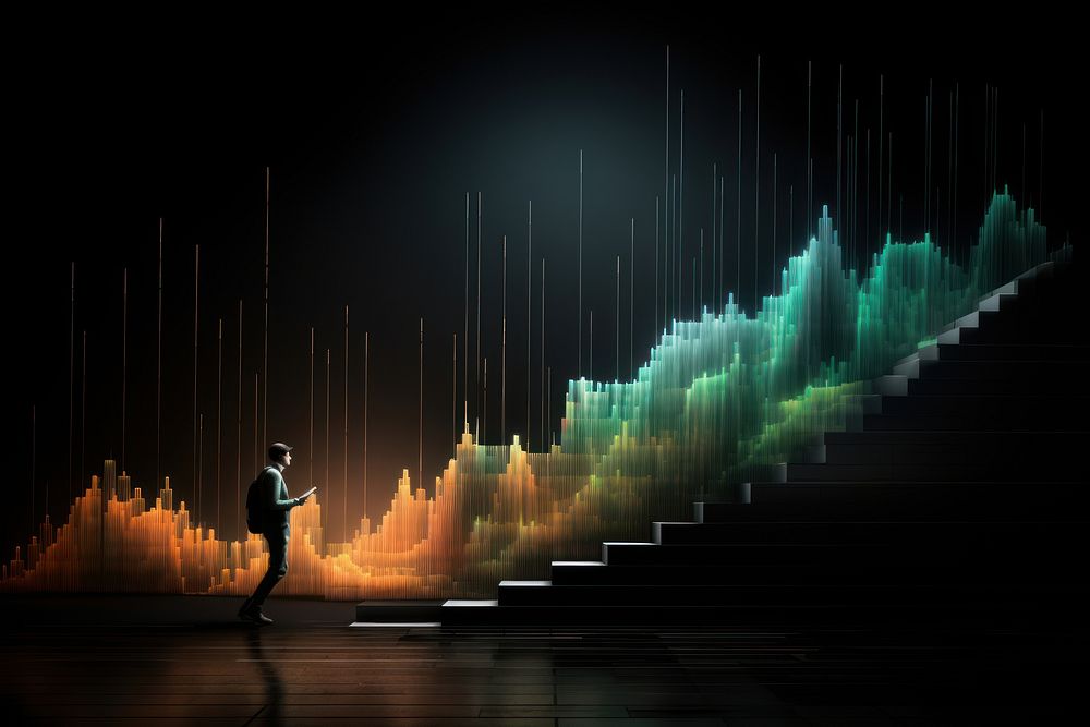 Ascending graph architecture silhouette light.