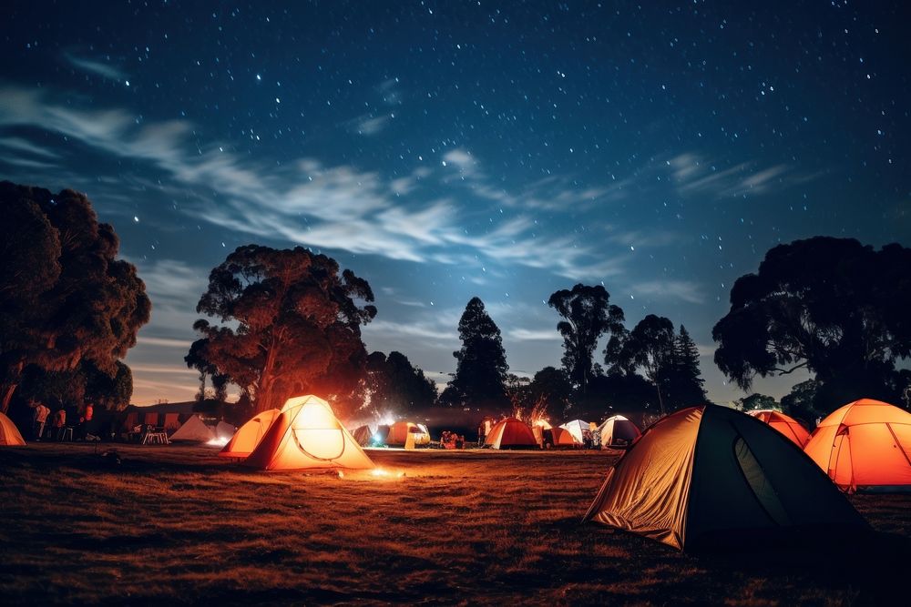 Camping outdoors nature night.