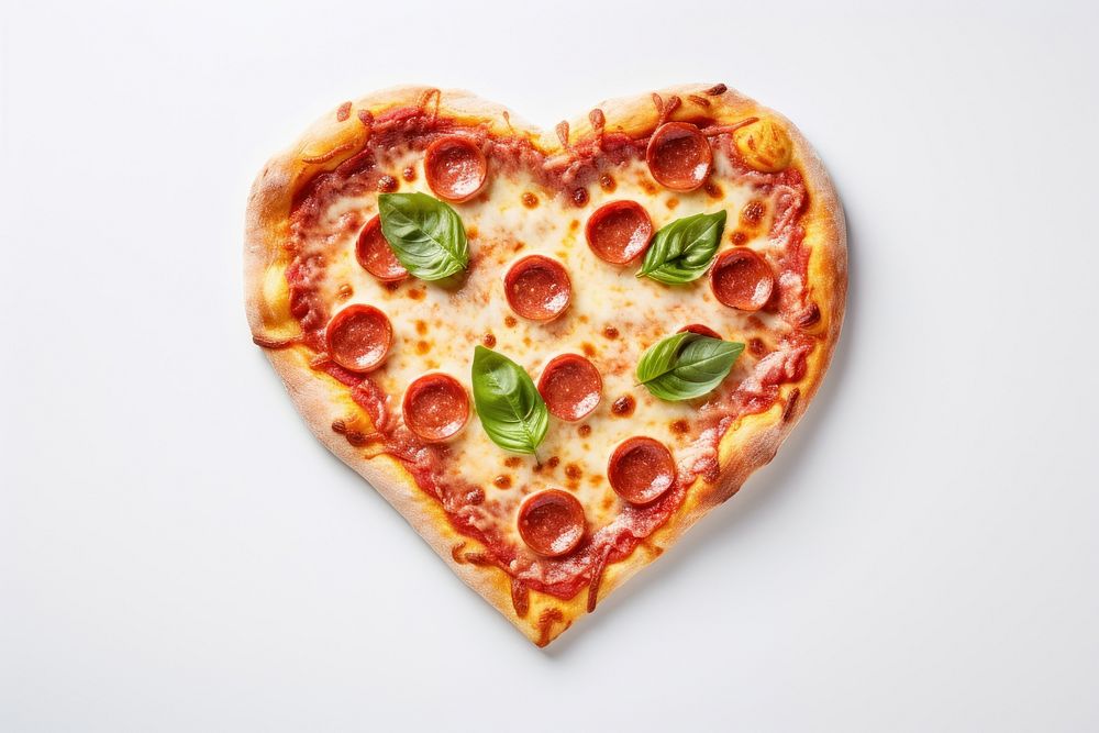 Heart shape pizza food white background mozzarella.