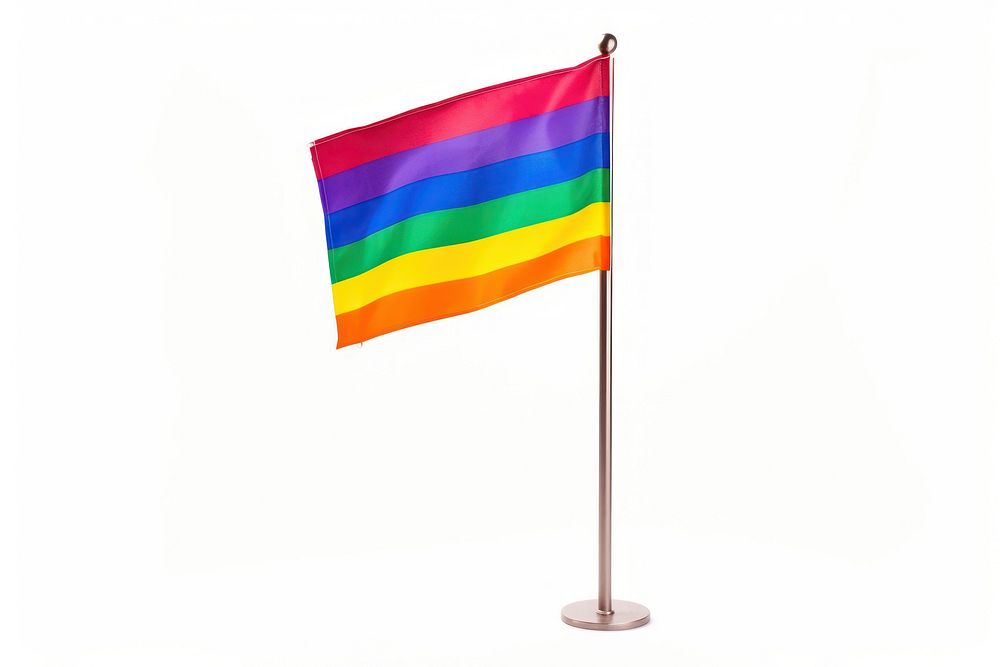 Rainbow flag pole white background.