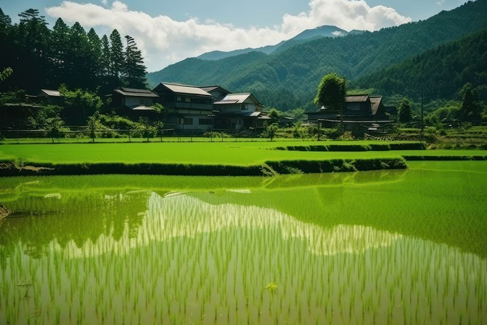 Rice field countryside outdoors village.