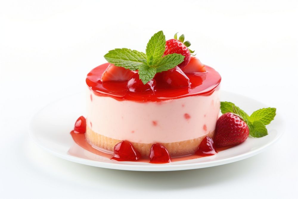 Strawberry dessert cream food.