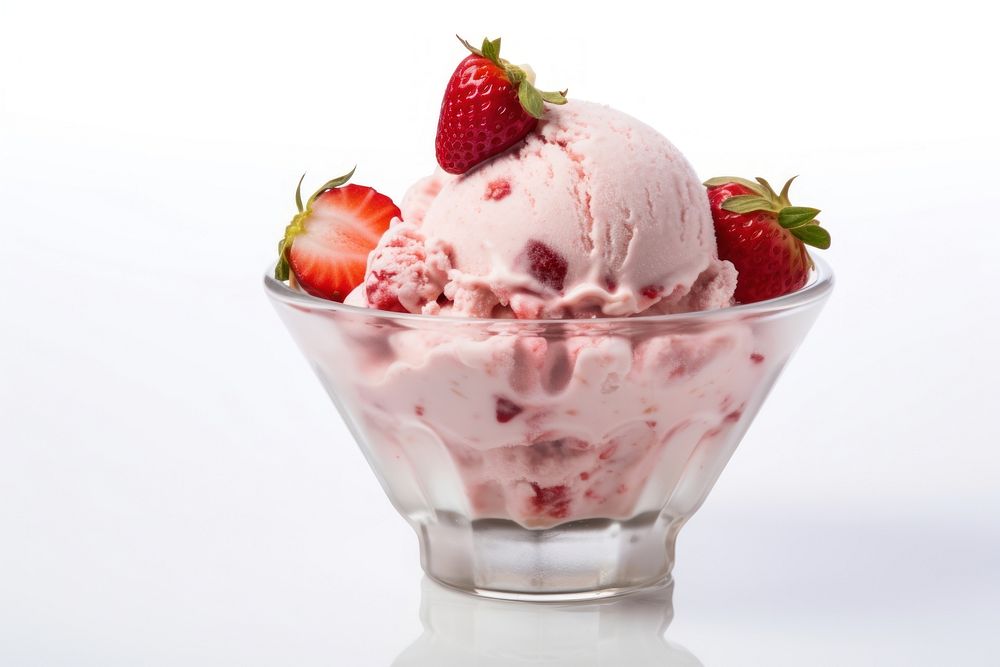 Strawberry ice cream dessert sundae glass.