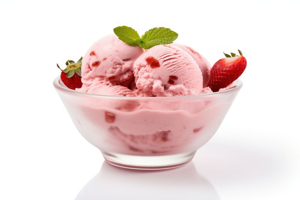 Strawberry ice cream dessert food bowl.