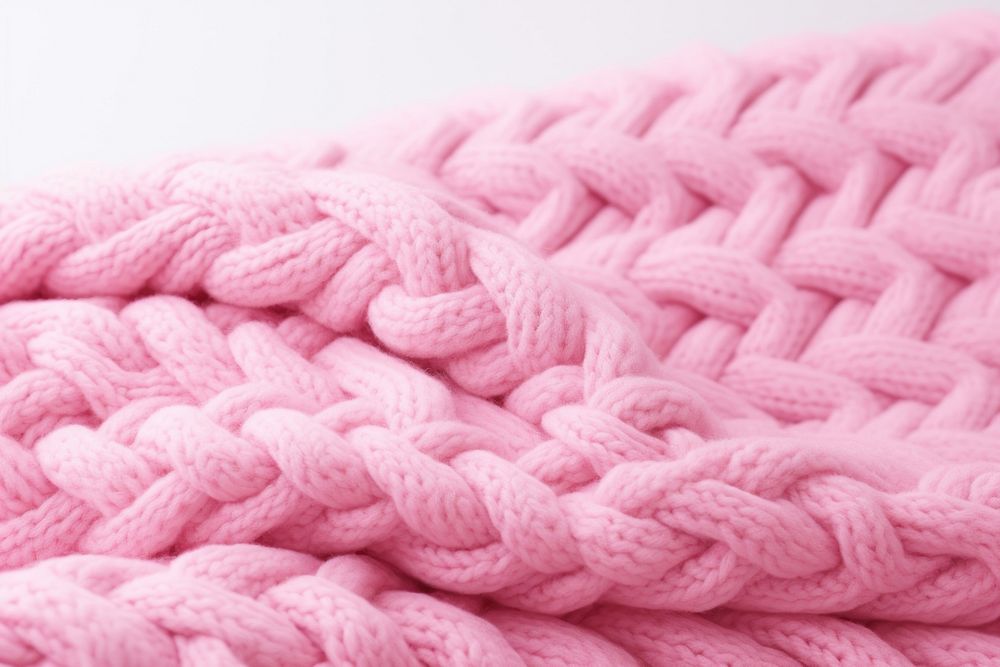 Pink knitted blanket backgrounds sweater durability.