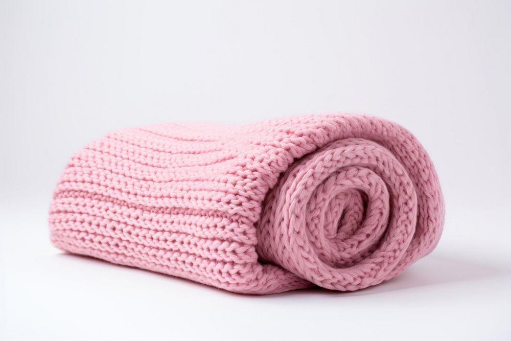 Pink knitted blanket sweater white background material.