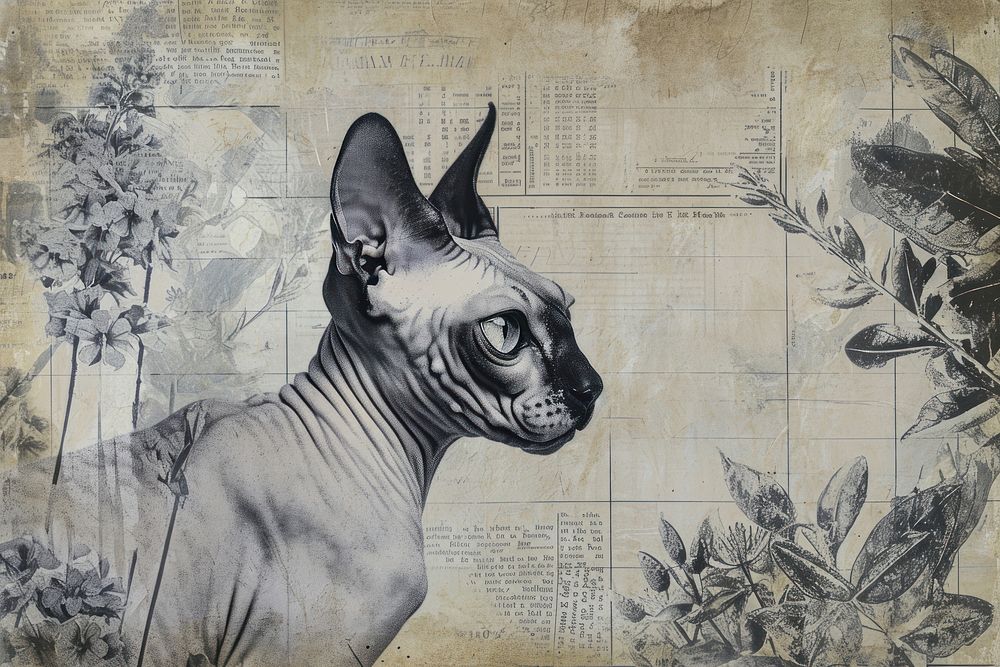 Sketch sphynx cat border animal mammal paper.