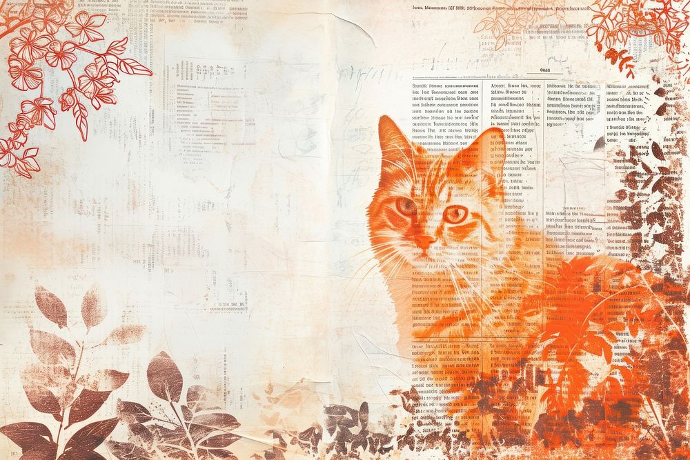 Sketch orange cat border animal mammal paper.