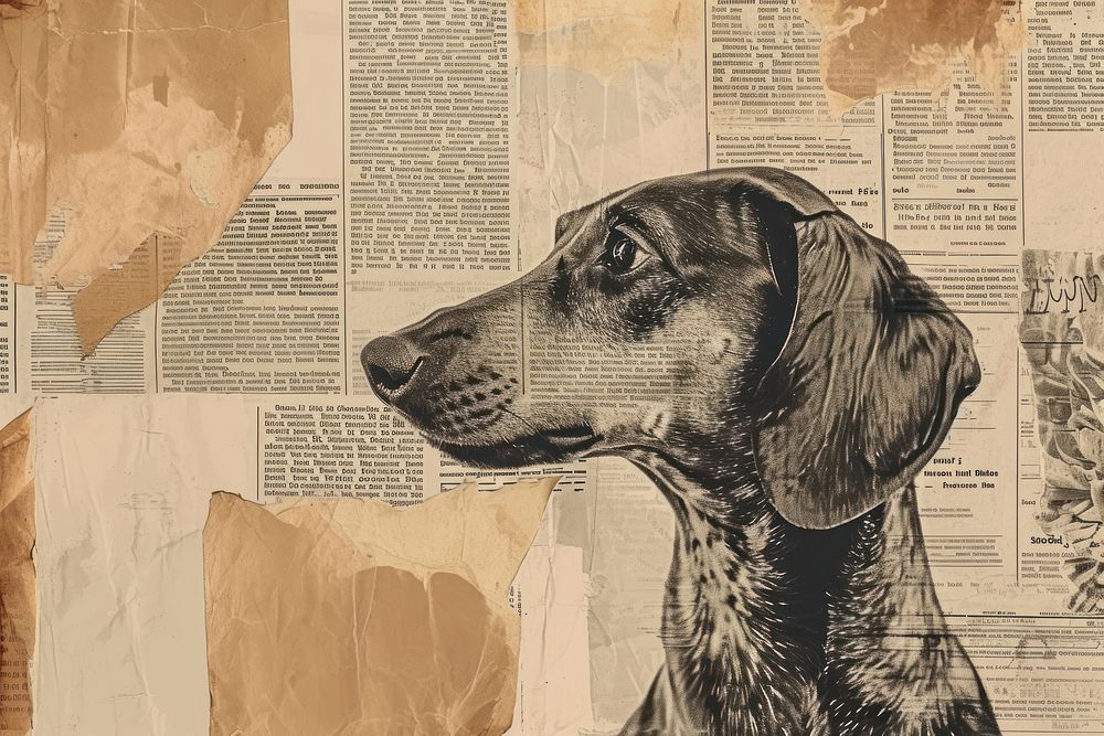Sketch dachshund dog border newspaper animal mammal.
