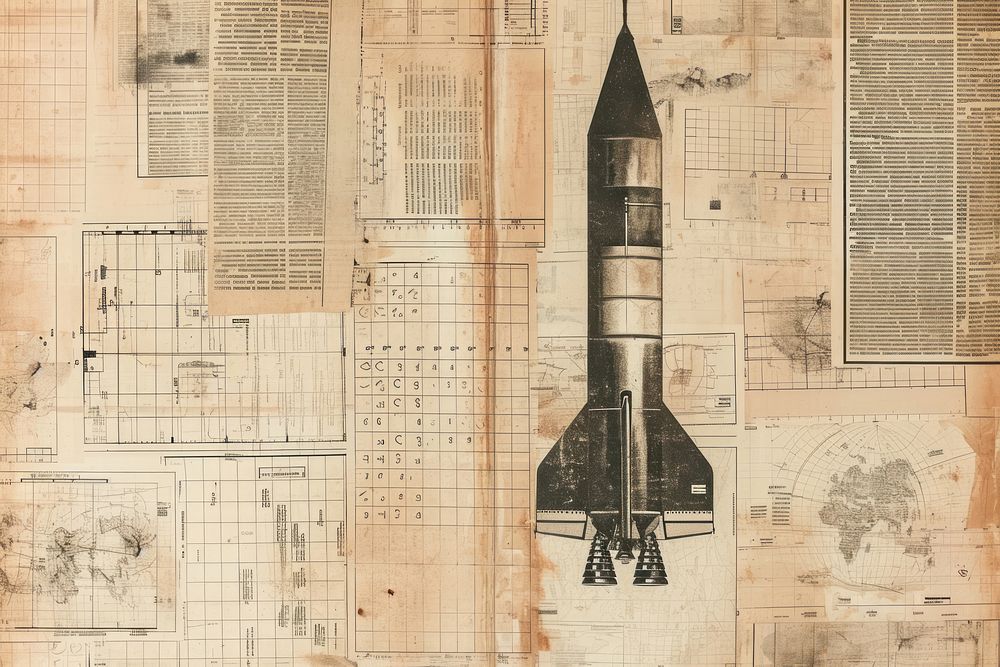 Rocket technology blueprint border backgrounds newspaper architecture.