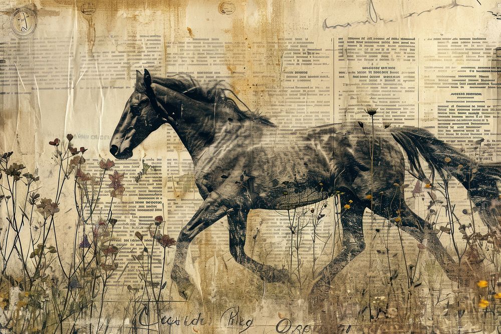 Sketch horses run border stallion painting animal.