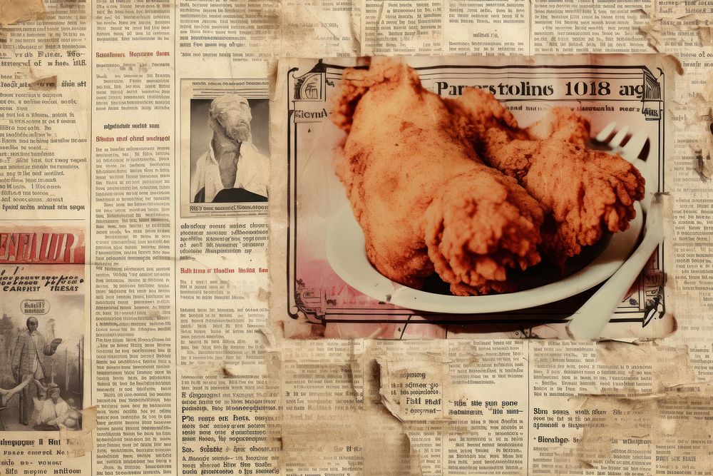 Fried chicken border newspaper text cutlery.