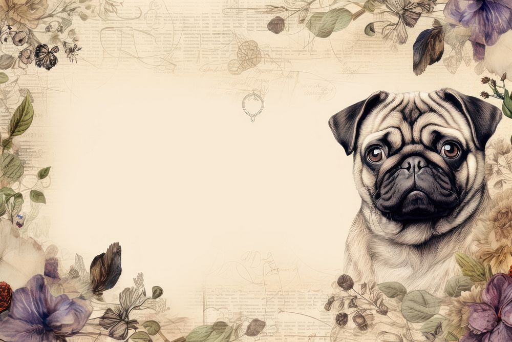 Sketch pug dog border backgrounds animal mammal.