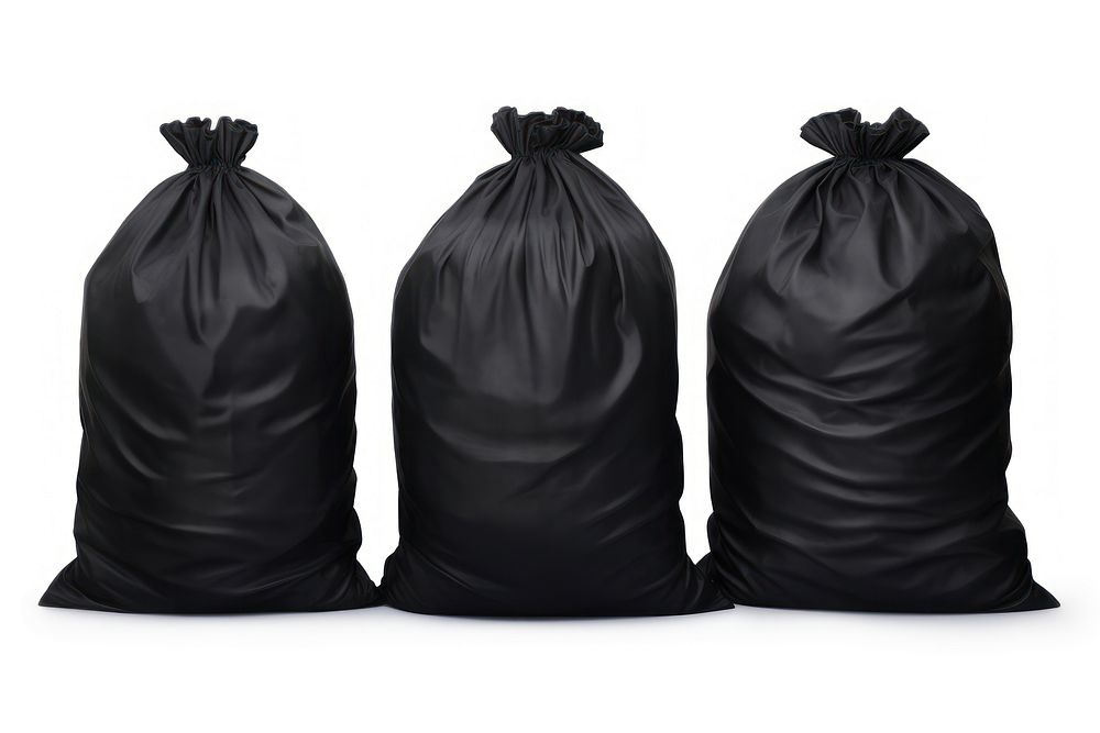 Black garbage bags white background recycling clothing.