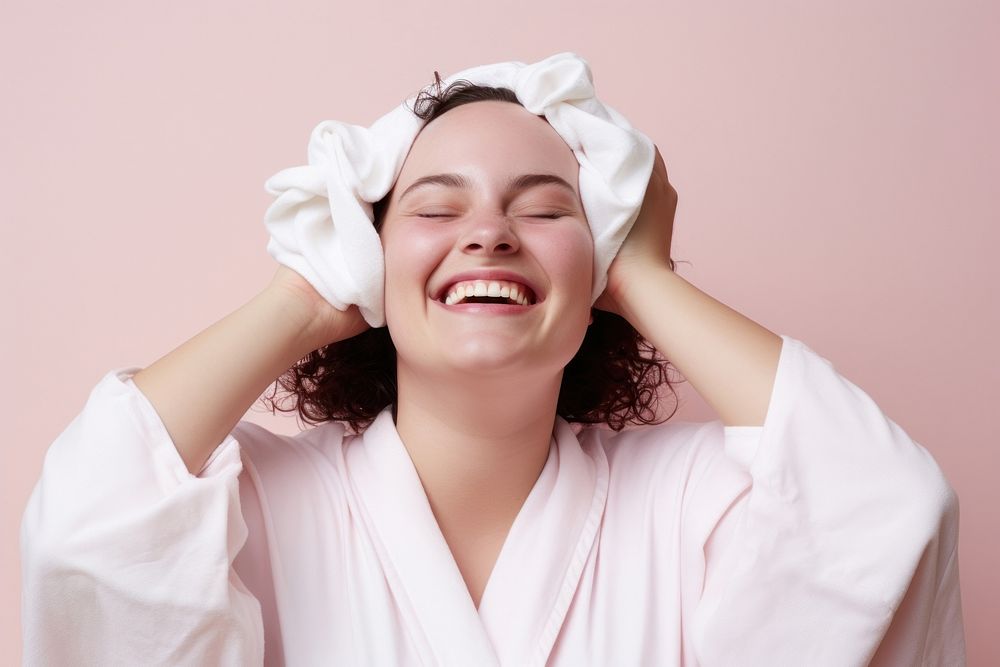 Chubby woman tying her hair with rubber band smile adult happy. AI generated Image by rawpixel.