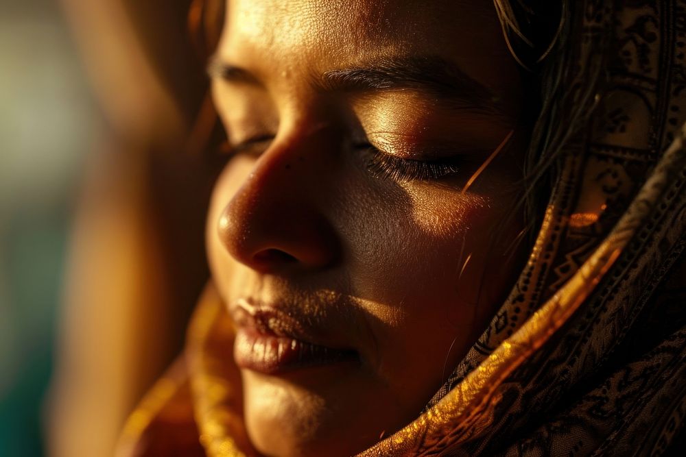 Muslim woman pray adult skin contemplation. AI generated Image by rawpixel.
