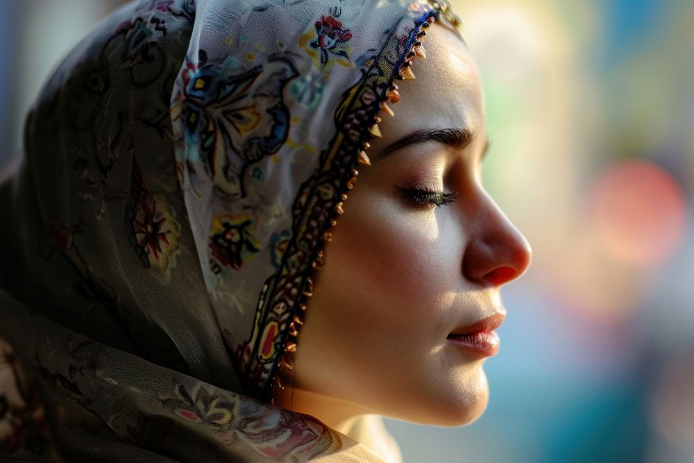 Muslim woman pray portrait adult photo. AI generated Image by rawpixel.