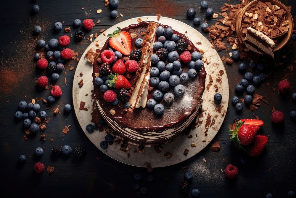 Cake berry fruit plate. AI generated Image by rawpixel.