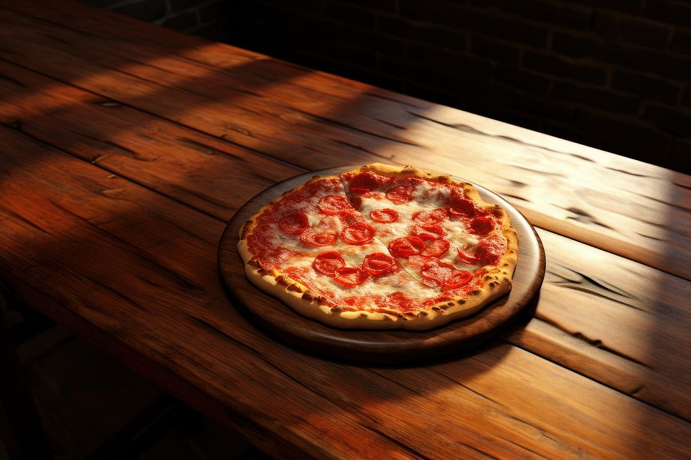 Baked pizza table food wood.