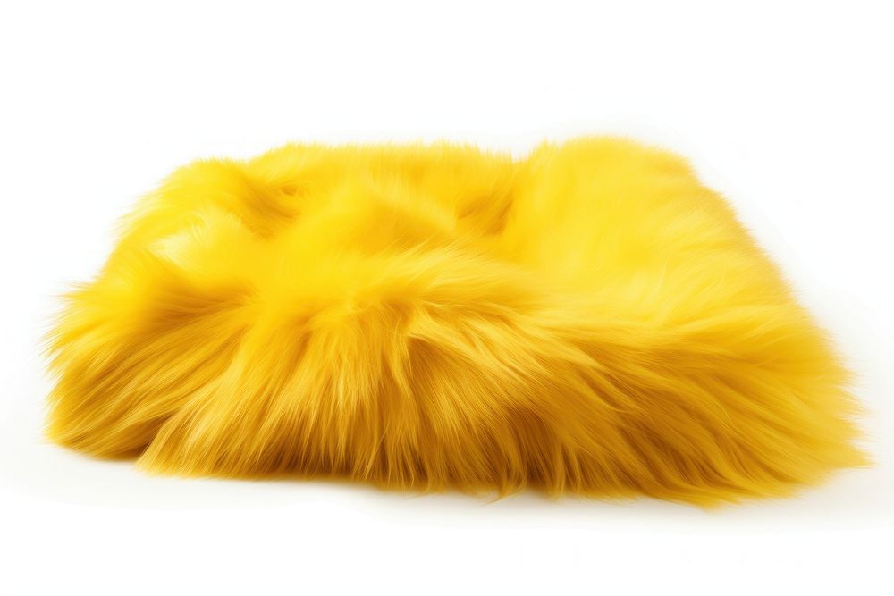 Yellow fur fabric textile yellow white background.