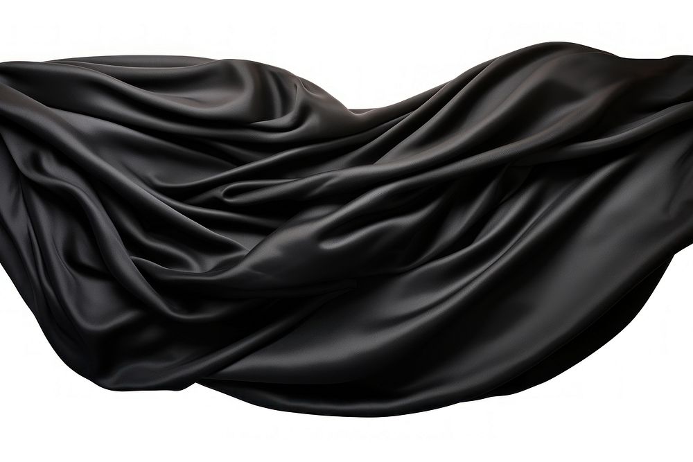 Black silk fabric textile white background crumpled.