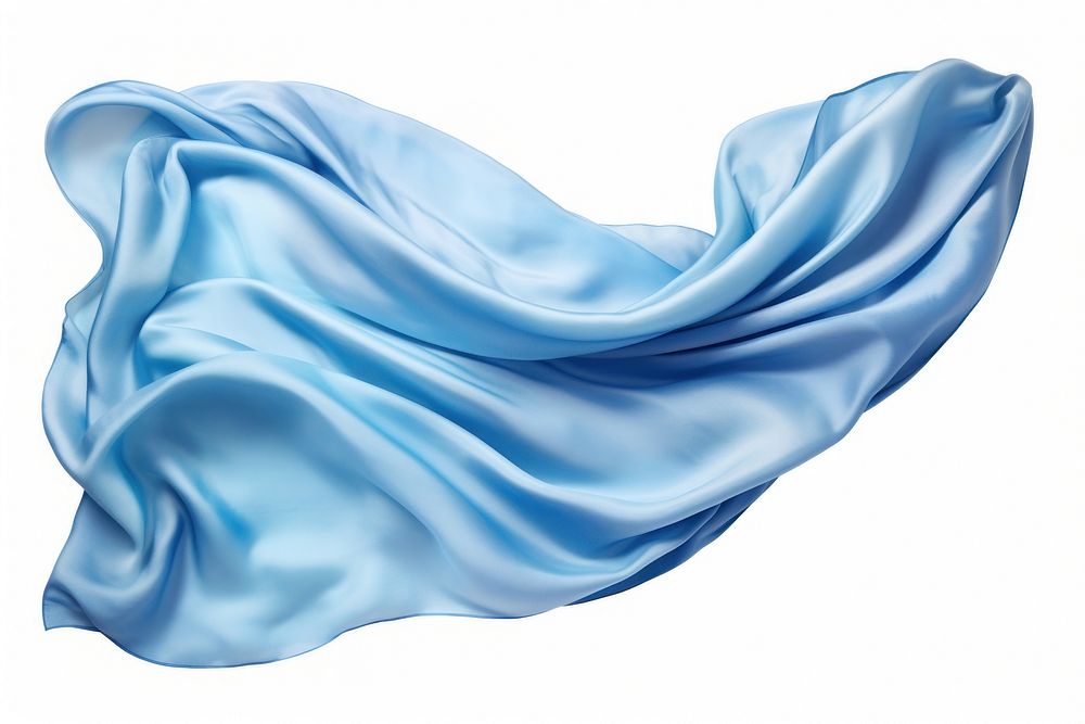 Blue silk fabric textile white white background.