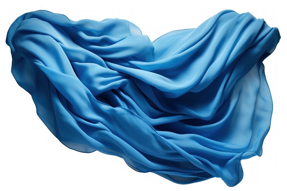 Blue Wool fabric textile silk white background.