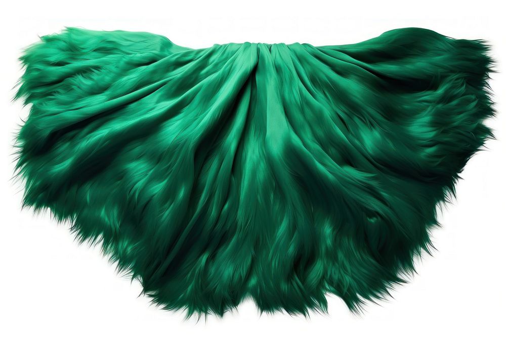 Dark green fur fabric textile white background accessories.