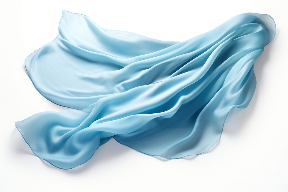Light blue cotton fabric textile silk white background.