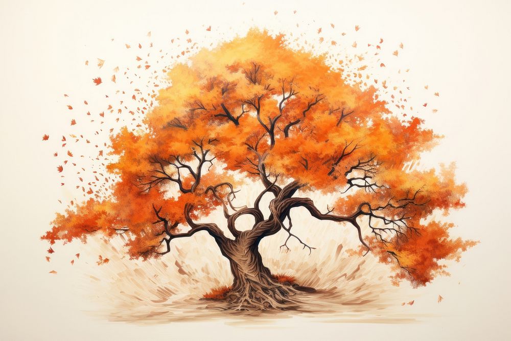  Autumn tree painting drawing sketch. AI generated Image by rawpixel.