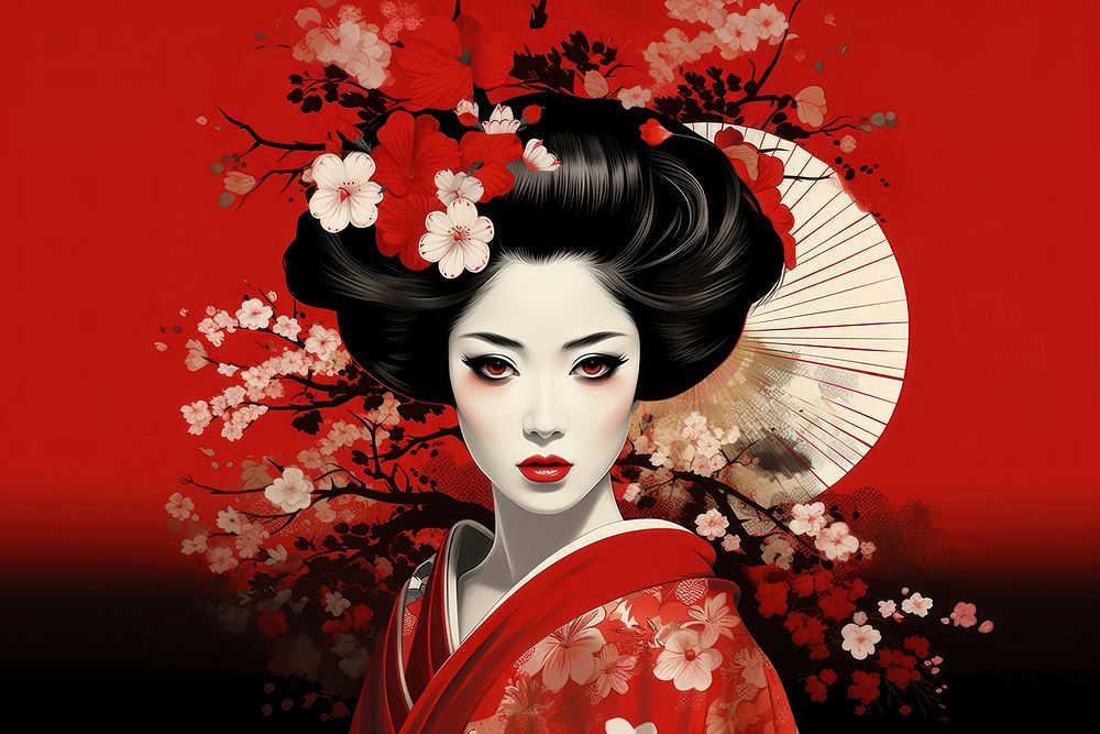 Geisha portrait fashion kimono. 