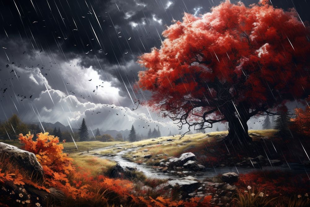 Falling season landscape outdoors painting. AI generated Image by rawpixel.