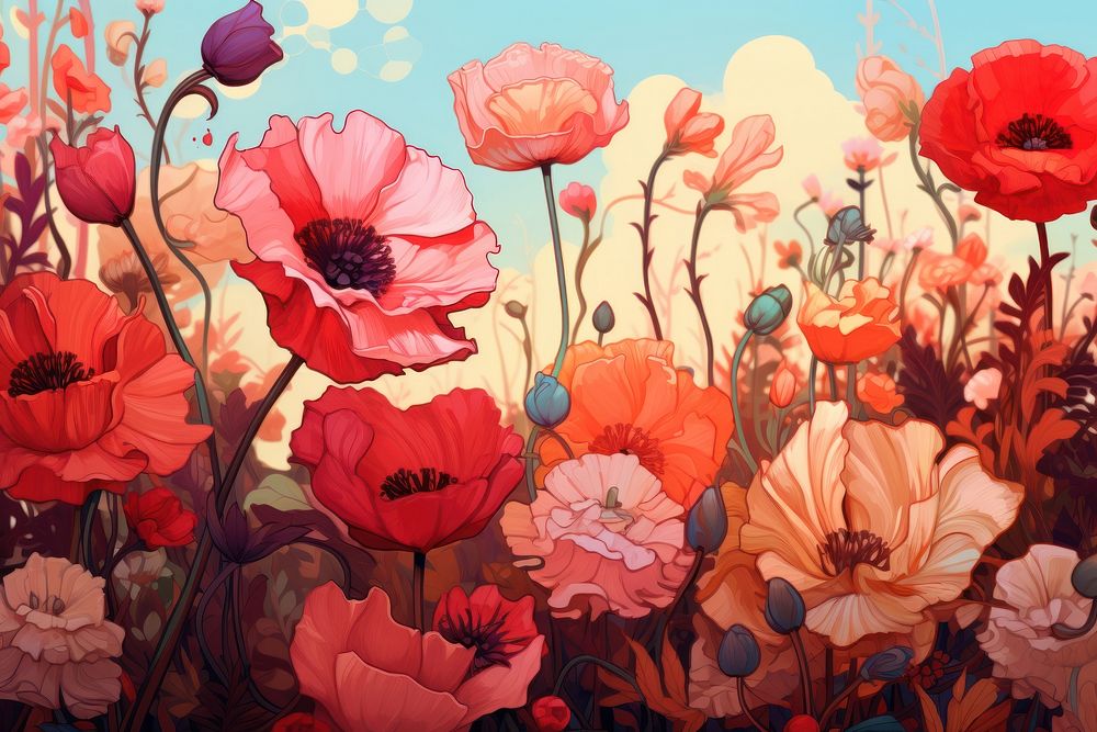 Summer floral painting flower poppy. AI generated Image by rawpixel.