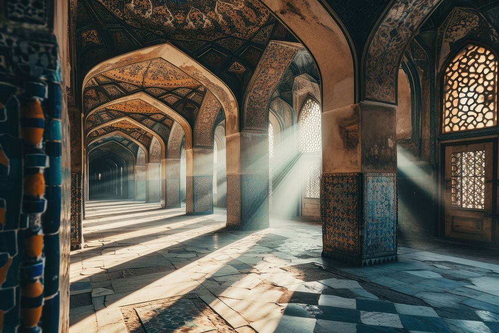 Mosque architecture building corridor. AI generated Image by rawpixel.