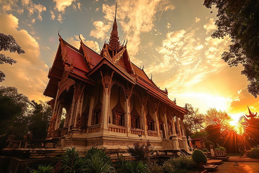 Thai temple architecture building day. AI generated Image by rawpixel.