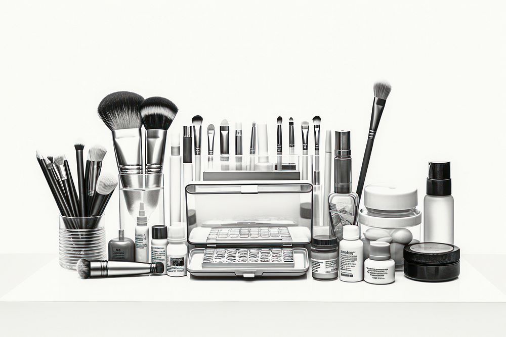 Makeup equipment cosmetics brush white background.
