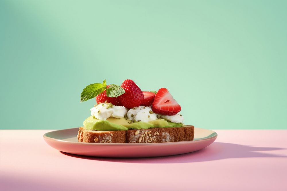 Avocado toast plate dessert cream. AI generated Image by rawpixel.