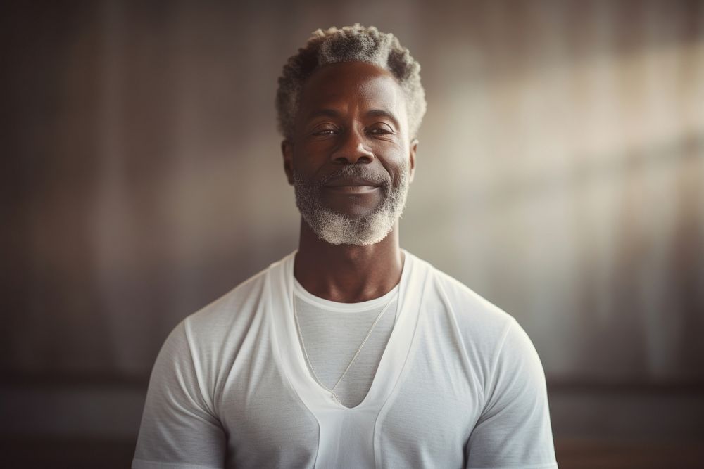 Mature guy meditating portrait adult photo. AI generated Image by rawpixel.