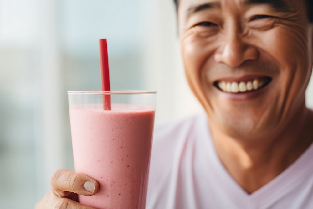 Asian american father smoothie drink drinking. AI generated Image by rawpixel.