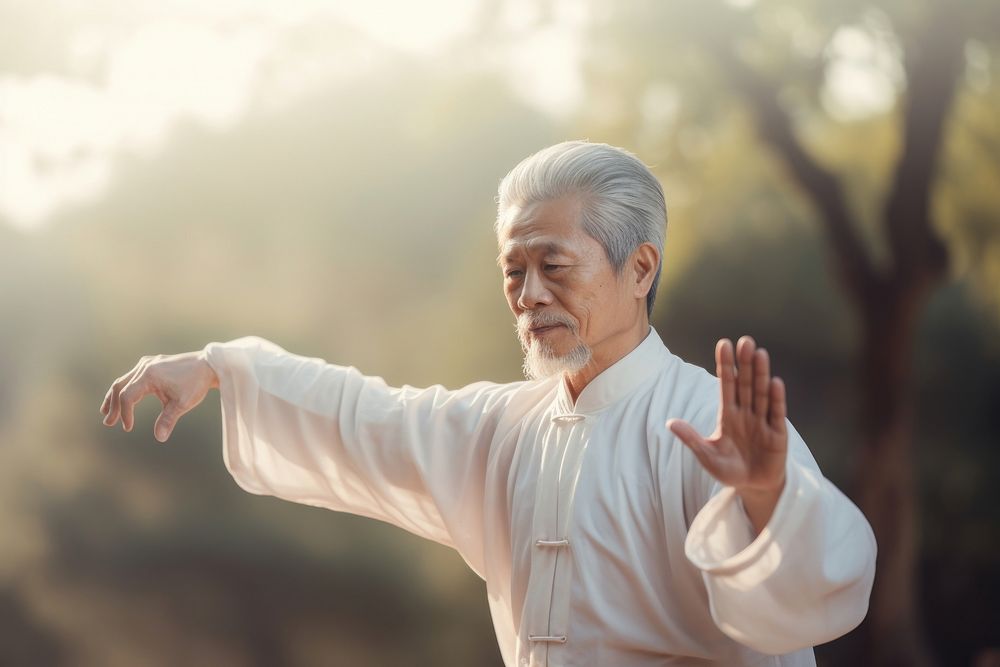 Chinese grandfather sports adult contemplation. AI generated Image by rawpixel.