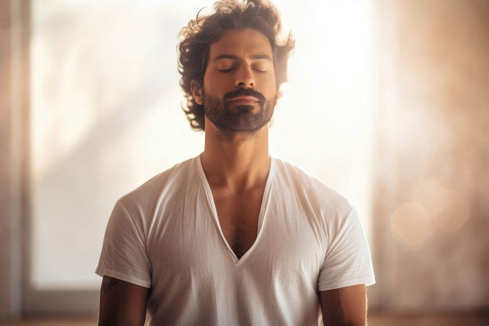 Indian guy does yoga adult contemplation spirituality. AI generated Image by rawpixel.