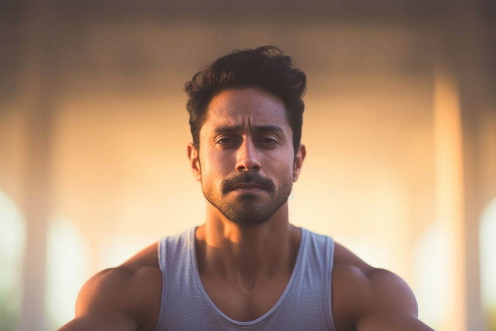 Indian guy does yoga portrait adult photo. AI generated Image by rawpixel.